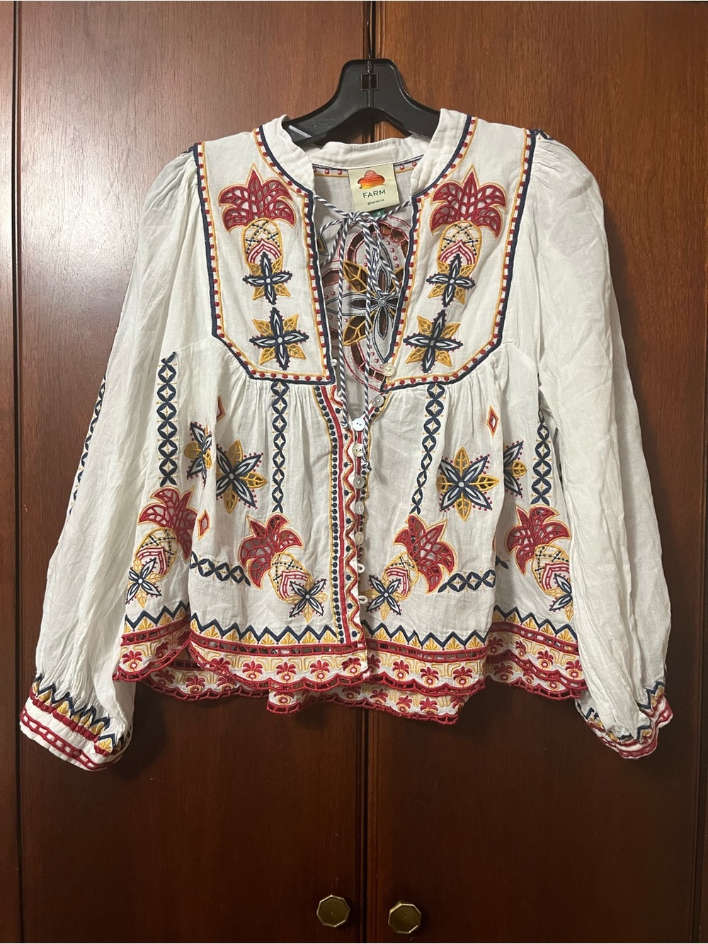 FARM Rio's Marys Tiles Off-White Embroidered Blouse